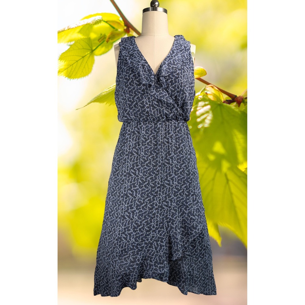 Banana Republic Blue/Slate Ruffle Faux Wrap High-Low Dress XXL Georgette
